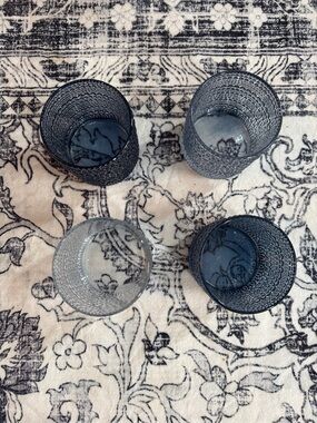 Set of Four Textured Glass Tumbler Cups - Blue and Clear